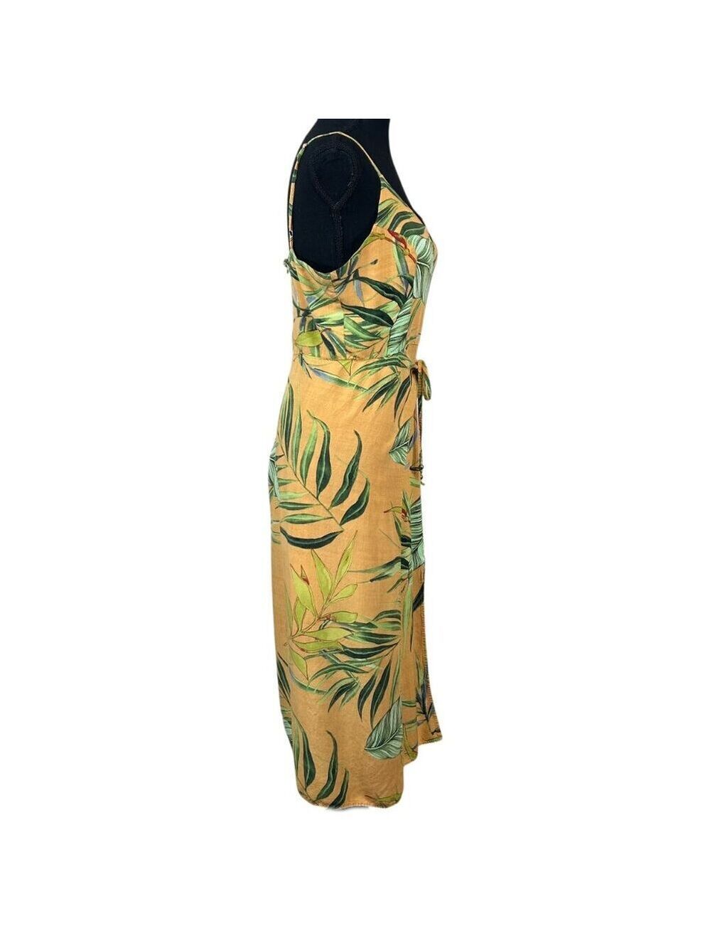 Kauf Mustard Yellow Tropical Sexy Viscose Sundress Size M - Picture 2 of 14